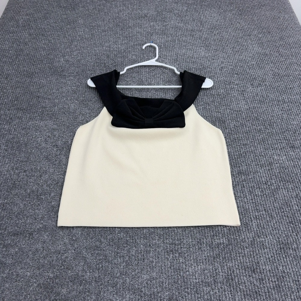 Maeve Tank Top Womens S Cream Knit Bow Front Sleeveless Chic Preppy